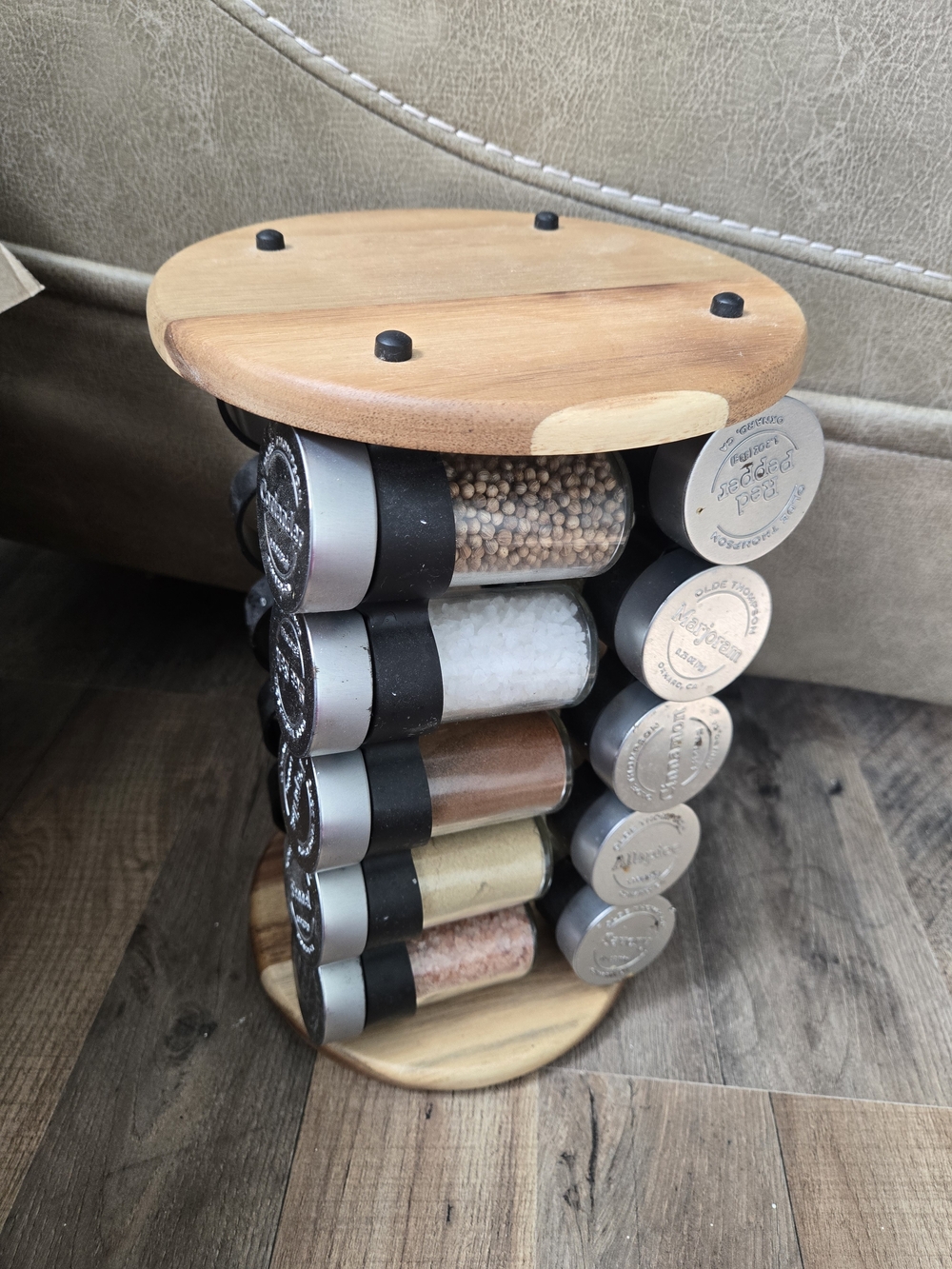 Wooden Rotating Spice Rack with Assorted Glass Jars - Natural